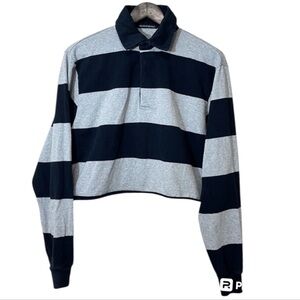 Brandy Melville Cropped Polo Rugby Shirt No Size Stripes Navy Blue Grey
